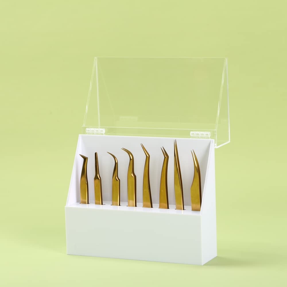 LIXIMMAZN Dust-proof 8 Holes Tweezers Holder, Eyelash Extensions Supplies Acrylic Display, Acrylic Rack Storage Eyelash Extension Tools with Dust