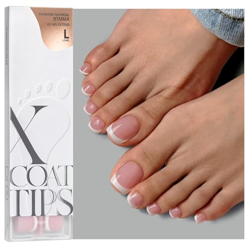 BTArtboxnails XCOATTIPS Toe Nail Tips - Short, Brighter Pastel French Tip Press On Toenails for Women, Soft Gel Toe Nail Press Ons, Soak Off Fake Beauty and Personal Care BTARTBOXNAILS Default Title