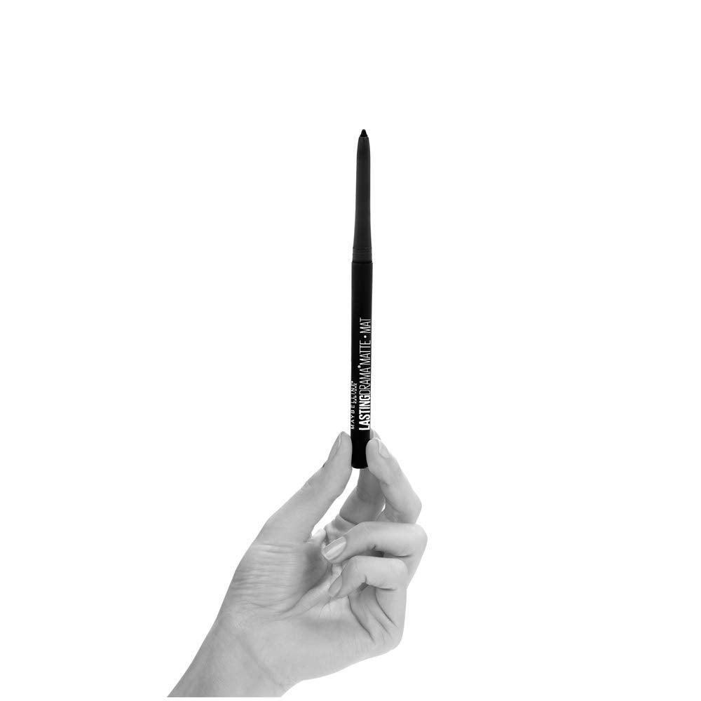 Maybelline Eyestudio Lasting Drama Waterproof Matte Gel Pencil Black Eyeliner Makeup, Jet Black, 2 Count