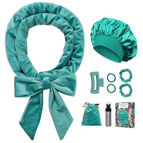 Gwabee No Heat Overnight Curl Headband, 70" Soft Ribbon Wrap for Long Hair, 9 PCS Hair Curling Rods Set - Blue Green Beauty and Personal Care Gwabee Default Title