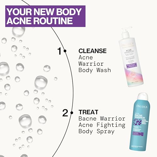 Pacifica Bacne Warrior Acne Spray – 2% Salicylic Acid, Niacinamide & Aloe – Body, Chest & Back Acne Treatment for Teens & Adults, Vegan