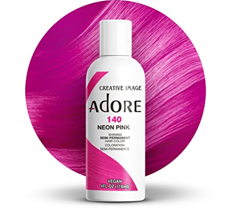 Adore Semi Permanent Hair Color (140 Neon Pink) | Vegan & Cruelty-Free Pink Hair Dye | No Ammonia, No Peroxide, No Alcohol | 4 Fl Oz