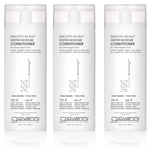 GIOVANNI Smooth As Silk Deeper Moisture Conditioner - Calms Frizz, Adds Moisture, Detangles, Wash & Go, Co Wash, Infused with Natural Botanical