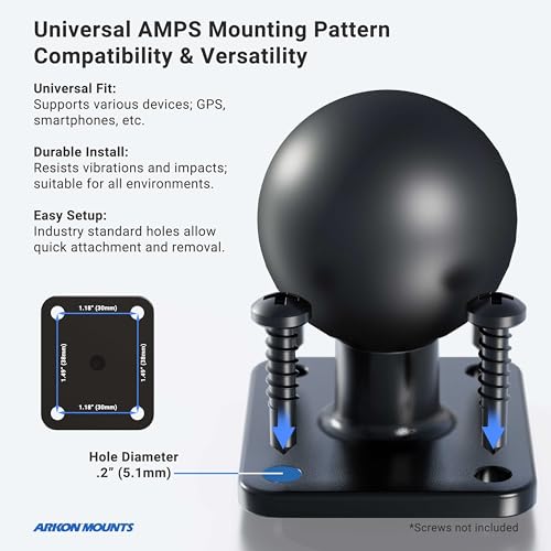 ARKON Mounts Metal 4-Hole AMPS to 38mm (1.5") Ball Adapter | Permanent Mount to Flat Surfaces | Metal Construction for Durability | Designed for 38mm…