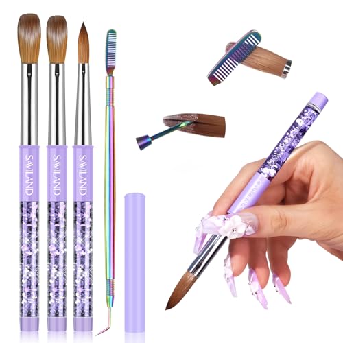SAVILAND Kolinsky Acrylic Nail Brush Set: Size 6,10,14 Professional Nail Brushes Cleaner Manicure Tool for Acrylics Application Acrylic Powder Nails Beauty and Personal Care SAVILAND Default Title