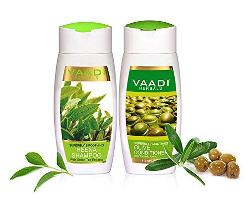 Vaadi Herbals Superbly Smoothing Heena Shampoo, 110ml with Olive Conditioner, 110ml