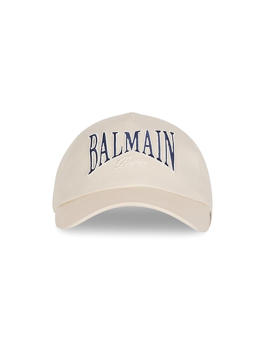 Balmain, College Emblem Cotton Baseball Cap, Natural Marine