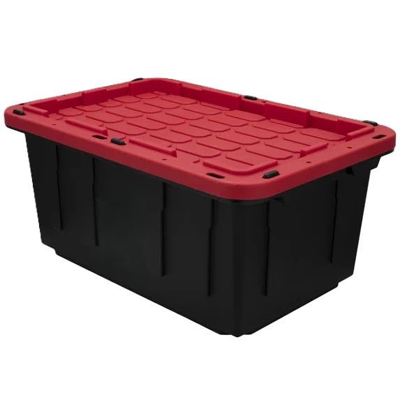 CLMSTE Black and Red 17 Gallon Plastic Storage Container with Snap-On Lid