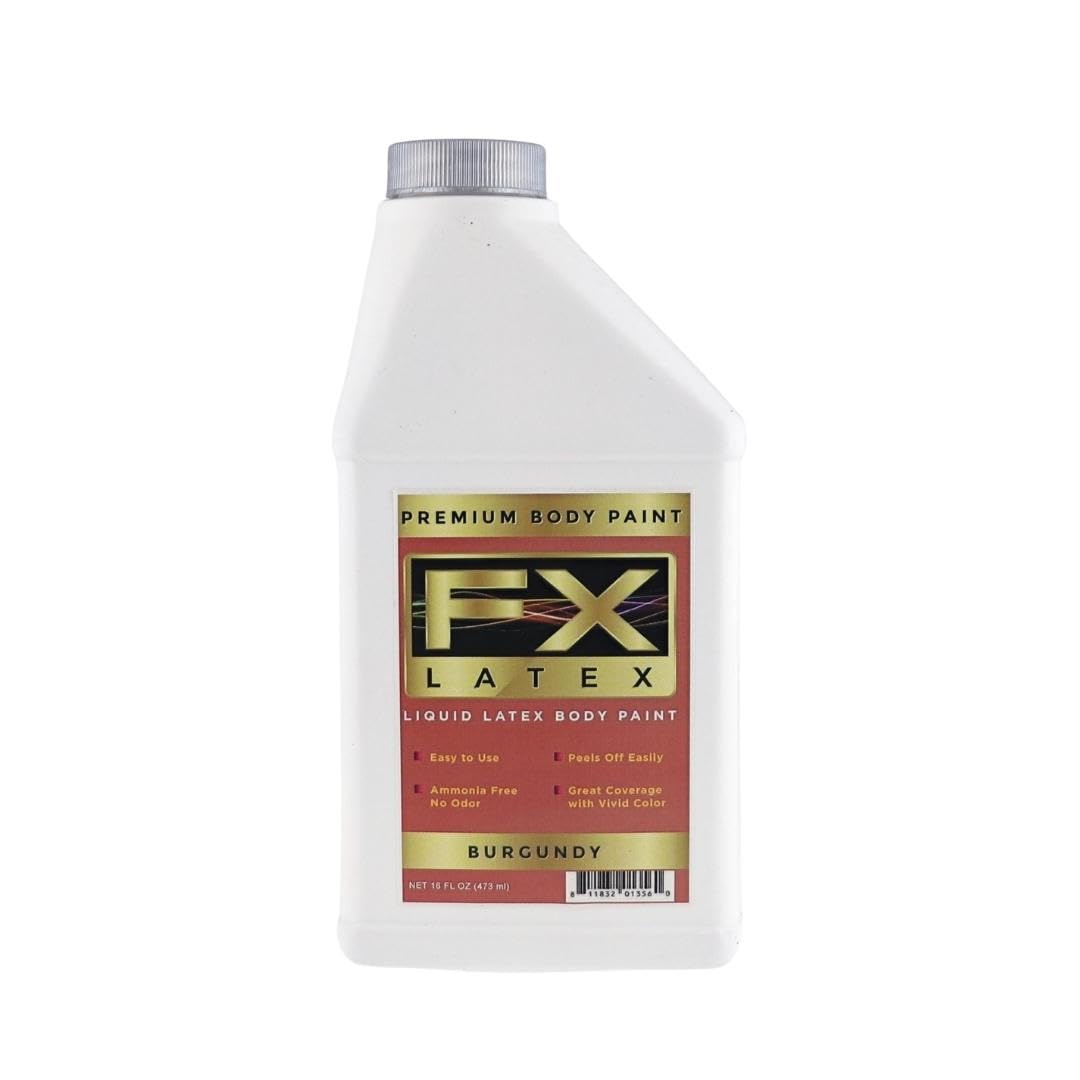 Liquid Latex - Face and Body Paint, Ammonia Free, Easy On and Off, Cosplay Makeup, Create Professional Monster, Zombie Arts 16 Oz (Burgundy)