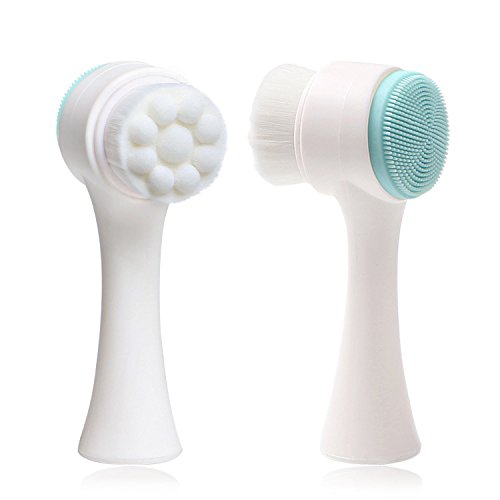 2 in 1 Face Brush - Double Sided Facial Cleansing Brush with Silicone Cleansing Side and Soft Bristles for Washing, Exfoliating and Massaging Your