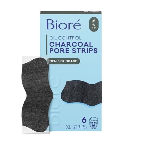 Bioré Charcoal Deep Cleansing Pore Strips for Men, Nose Strips for Blackhead Removal on Oily Skin, Features C-Bond Technology with Instant Pore