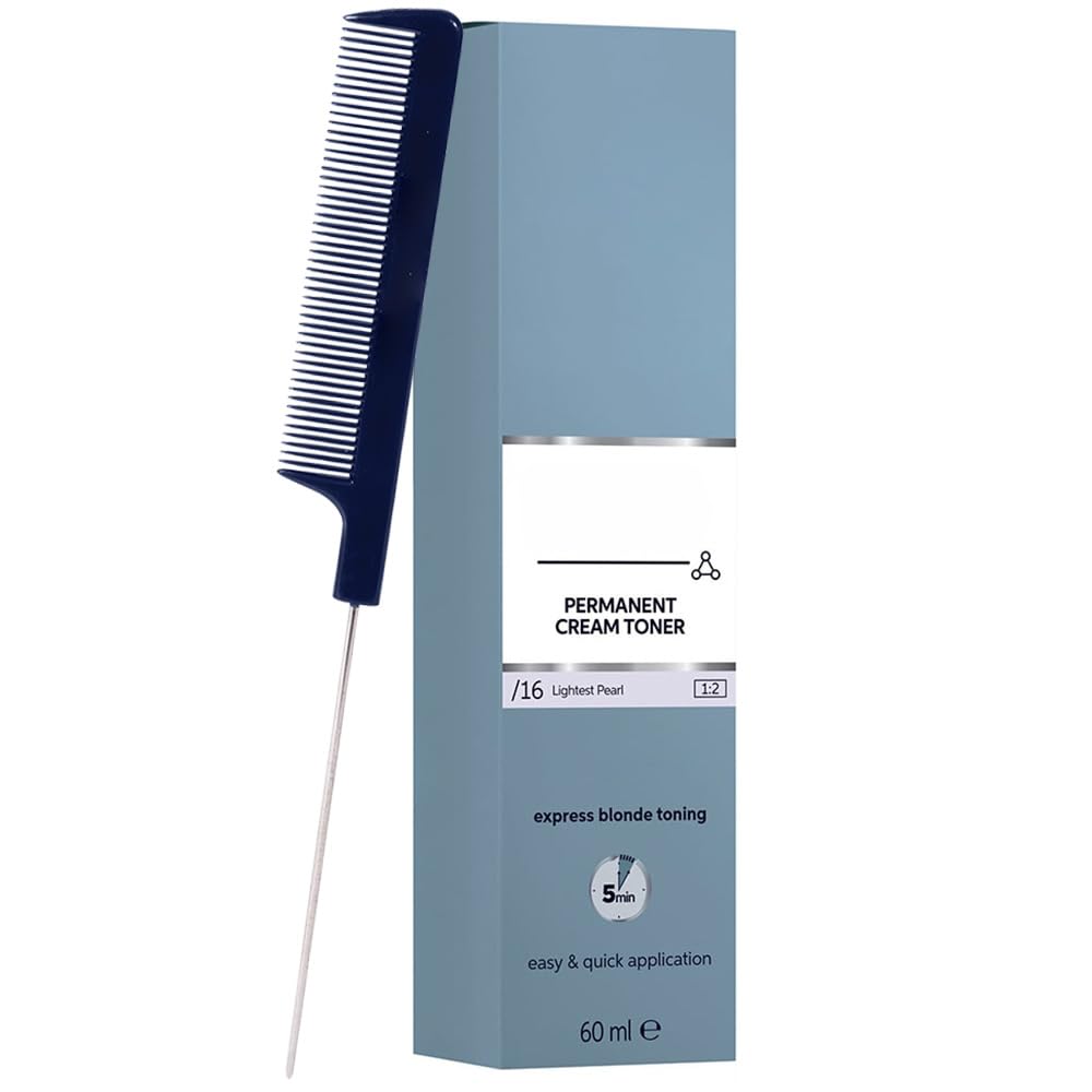 BlondorPlex Lightest Pearl /16 Cream Toner 2 Ounce with Pin Tail Comb