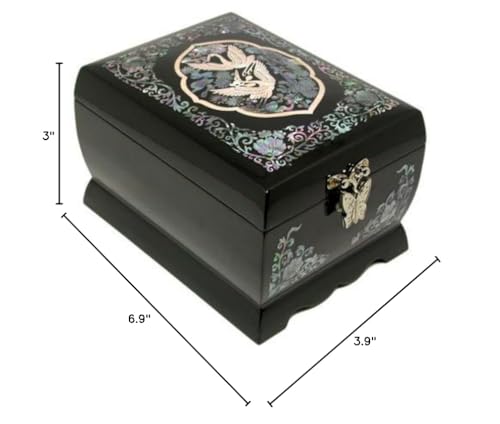 Antique Alive Mother of Pearl Inlay Design Jewelry Box, Wood Jewelry Box, Trinket Case, Keepsake Treasure Chest Box Organizer Holder (Double Crane)