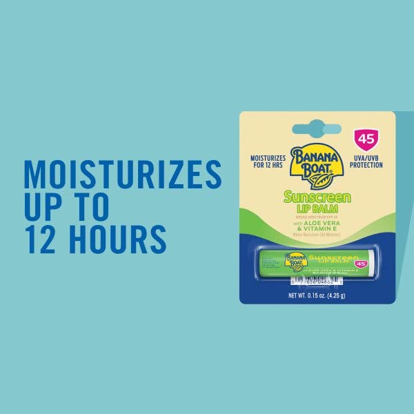 Banana Boat Aloe Vera with Vitamin E Sunscreen Lip Balm SPF 45 - .15 oz, Pack of 6