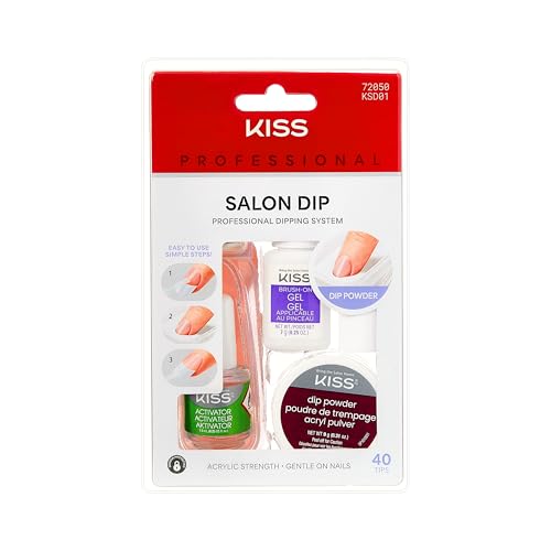 Kiss Salon Dip Professional Dipping System Dip Powder Manicure Kit, Brush-On Gel, Dip Powder, Activator, 2 Brushes, Dipping Tray, Cuticle Stick Beauty & Personal Care KISS