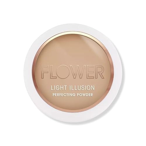 FLOWER BEAUTY Light Illusion Perfecting Powder Pressed Powder Face Makeup Buildable Medium Coverage with Blurring Pigments Includes Mirror Sponge