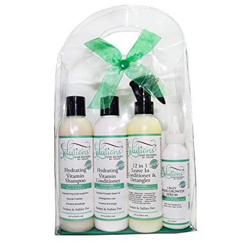 Nzuri Solutions Hair Regimen Hydrating Shampoo 8oz, Hydrating Vitamin Conditioner 8oz, 12 in 1 Leave in Conditioner and Detangler 8oz, Crazy Hair