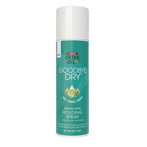 ORS Olive Oil Goodbye Dry Radiant Shine Holding Spray with Aloe, Mango & Papaya, Hydration & Nourishing for all Hair Types and Textures 8 Ounces
