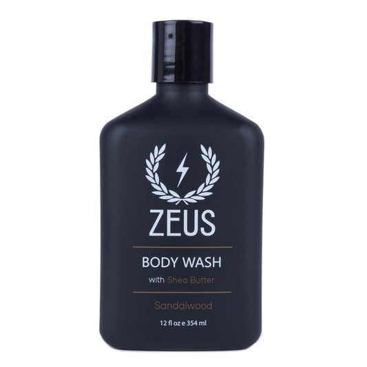 ZEUS Men's Natural Body Wash, Hydrating Shower Gel with Sandalwood Oil, Aloe Vera, Shea Butter & Invigorating Essential Oils for Skin Revitalization