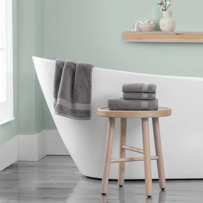 Purely Indulgent 100% Egyptian Cotton Towel Set 4-Piece Towel Set Includes:2 Hand Towels (16" W x 30" L), 2 Wash Cloths (13" W x 13" L) (Gunmetal…