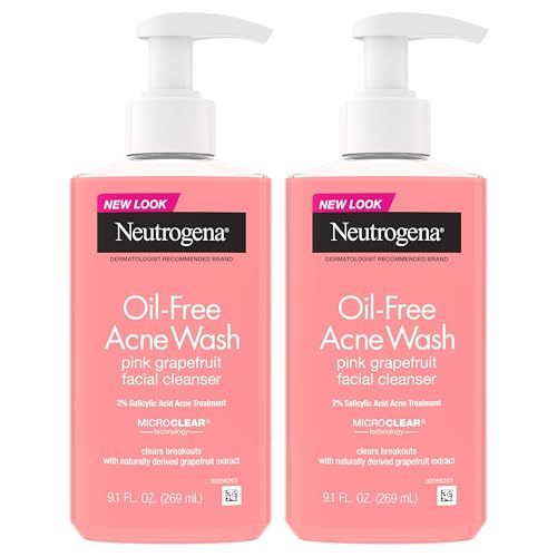 Neutrogena Oil-Free Pink Grapefruit Pore Cleansing Acne Wash and Daily Liquid Facial Cleanser with 2% Salicylic Acid Acne Medicine and Vitamin C, Twin
