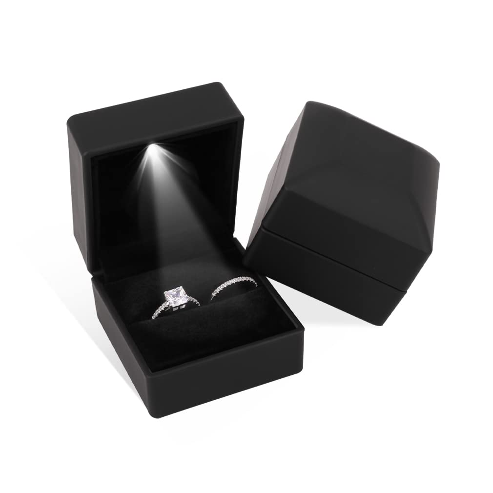 iSuperb® Ring Box Black Jewelry Case Organizer with LED Light Gift Box
