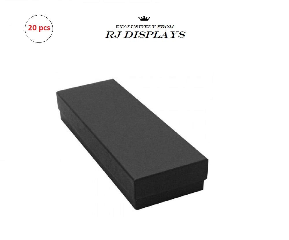 RJ Displays 20 Pack Cotton Filled Matte Black Color Cardboard Paper Jewelry Bracelet, Watch, Necklace, Jewelry Set, Gift Retail Packaging Box Size-8"…