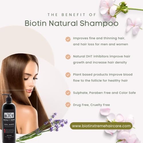 Biotin X Treme Hair Care Biotin Shampoo and Conditioner Set - Natural DHT Blocker for Hair Growth & Thinning Hair - Sulfate & Paraben Free Thickening