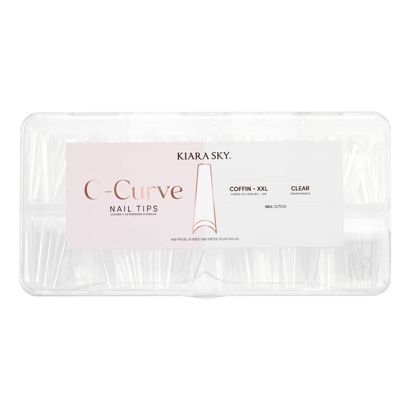 Kiara sky Nail Tips | C Curve Coffin Clear | 500 pieces | XXL Length | 10 Sizes