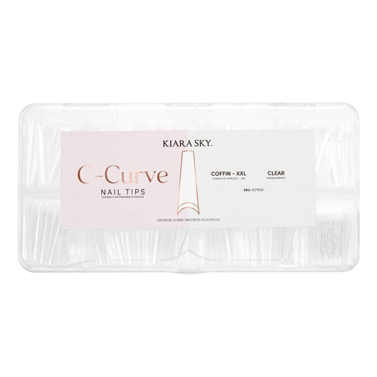 Kiara sky Nail Tips | C Curve Coffin Clear | 500 pieces | XXL Length | 10 Sizes