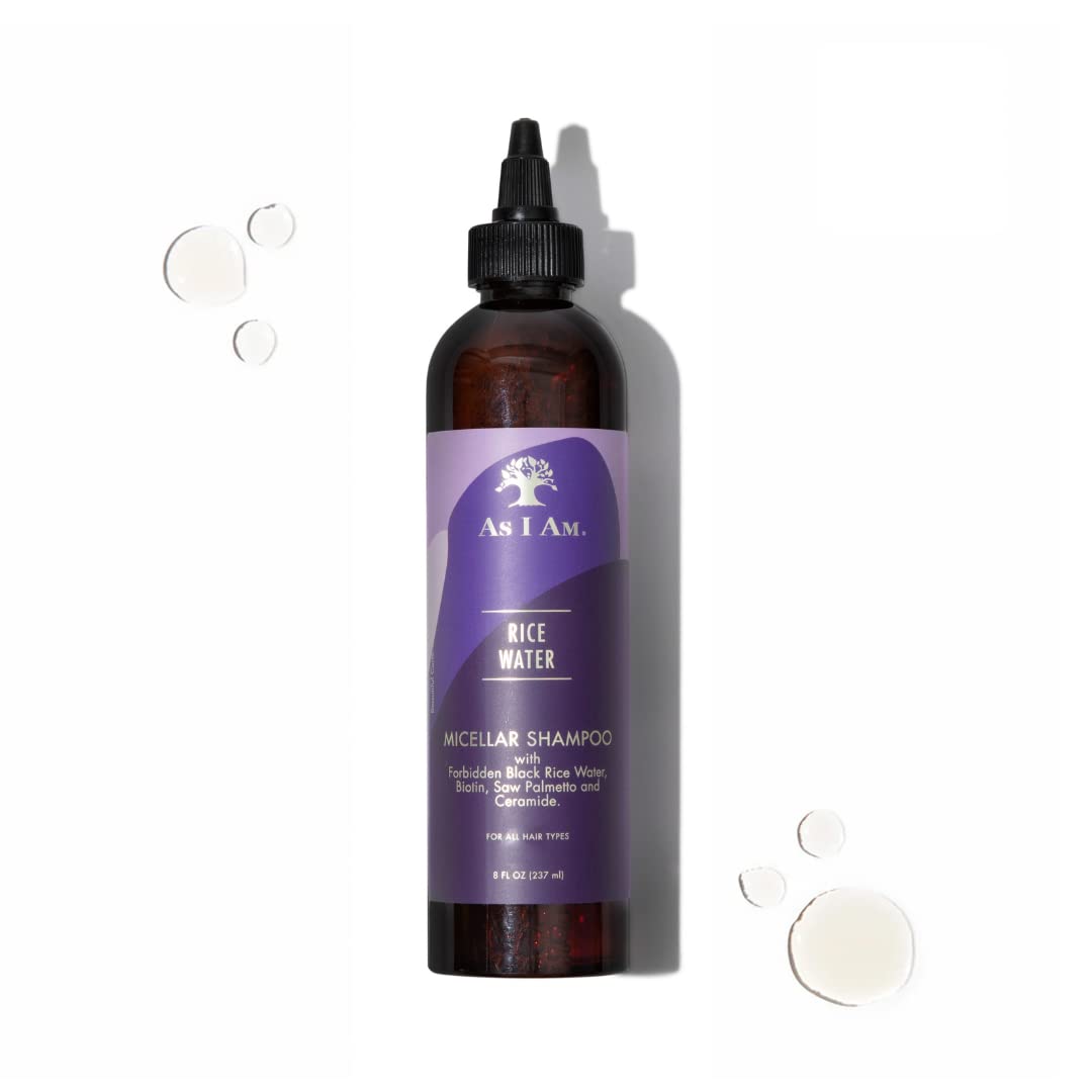As I Am Rice Water Shampoo 8 oz - with Forbidden Black Rice, Saw Palmetto, Biotin - Gentle Cleanser - Moisturizing - Vegan & Cruelty Free - Sulfate