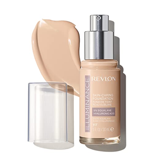 Revlon Illuminance Skin-Caring Liquid Foundation, Hyaluronic Acid, Hydrating and Nourishing Formula with Medium Coverage, 117 Light Beige, 1 fl oz