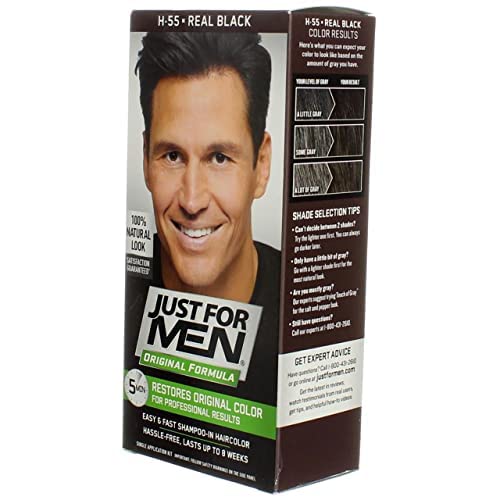 Just for Men Shampoo-In-Color, Real Black H-55, Single Application Haircolor Kit