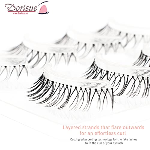 Dorisue Natural Volume False Eyelashes - Ultra Light Clear Band Lashes for Office Daily Wear, 4-10mm, 4 Pairs (E3)