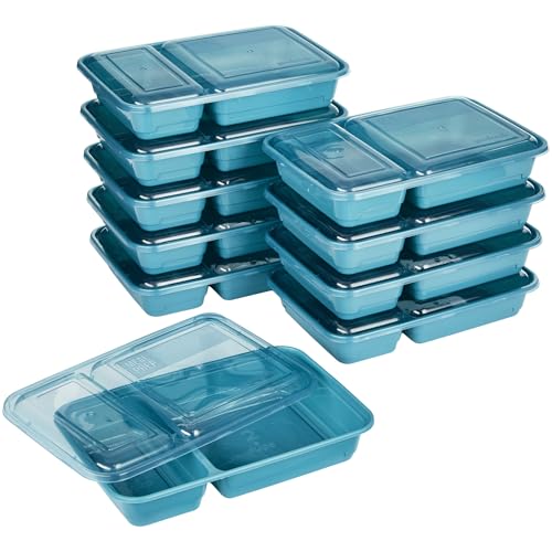 GoodCook Meal Prep Rectangle Two Compartment 20-Piece, Teal, Made without BPA