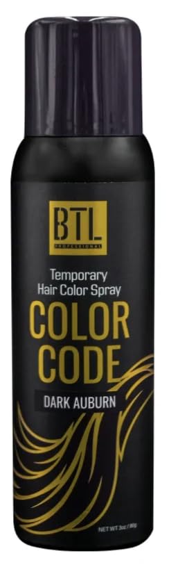 BTL Professional BTL Color Code Temporary Hair Color Spray-On! Vibrant & Easy to Wash | Fast Drying (3oz/80g) (Dark Auburn, 3oz/80g)