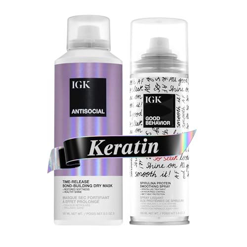 IGK ANTISOCIAL Mask + GOOD BEHAVIOR Hair Treatment Set | Frizz Control and Keratin-Like Smoothing for Dry, Damaged Hair | Hydrating Shine with 450°F