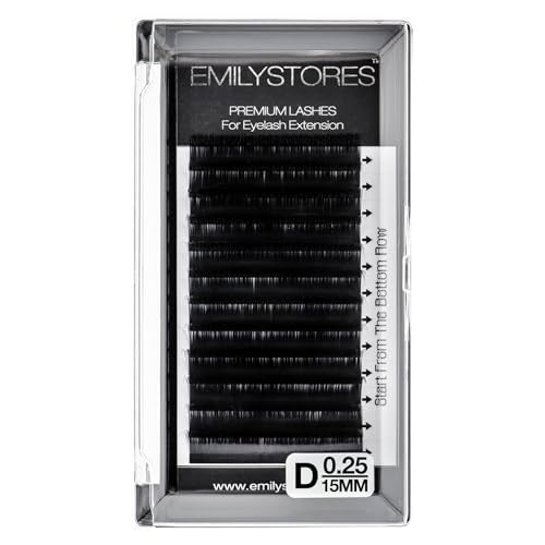 EMILYSTORES Eyelash Extensions 0.25mm Thickness D Curl Length 15mm Natural-Looking Individual Volume Eyelashes For Lash Extensions(0.25,D,15mm)
