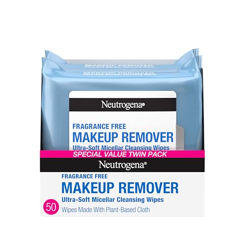 Neutrogena Fragrance-Free Makeup Remover Wipes, Daily Facial Cleanser Towelettes, Gently Removes Oil & Makeup, Alcohol-Free Makeup Wipes, 50 Count (2