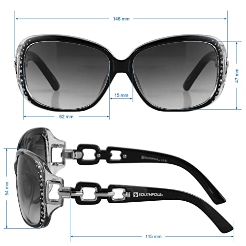 Southpole 1017SP Stylish Rhinestone UV Protective Rectangular Sunglasses for Women. Trendy Gifts for Women, 70 mm