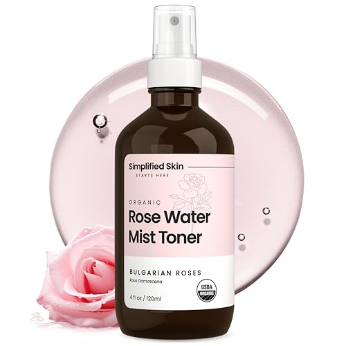Rose Water Spray for Face & Hair - Pure USDA Organic Rosewater Toner - Refreshing Mist for Skin Care, Makeup & Locs - Natural Rose Scent, 4 Oz Beauty and Personal Care Simplified Skin Default Title