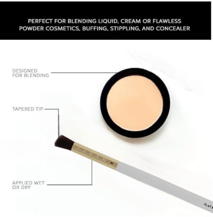 F.A.R.A.H Flat Eyeshadow Brush 155E - White - Vegan Blending Brush for Creams & Powders - Precise Eye Makeup Application - Brass Ferrule & White