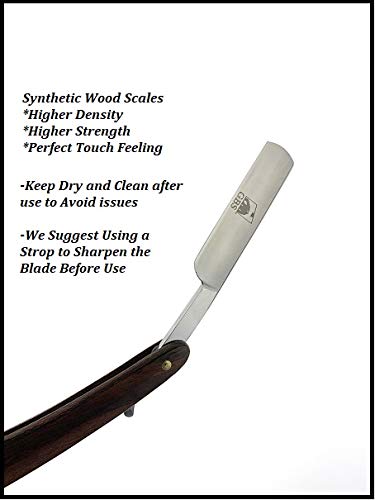 G.B.S Natural Wood Finish Scales 5/8in Straight Razor, Shaving Razor with Dark Wooden Handle and Stainless Steel Perfect for Beard Shaping Beauty and Personal Care G.B.S