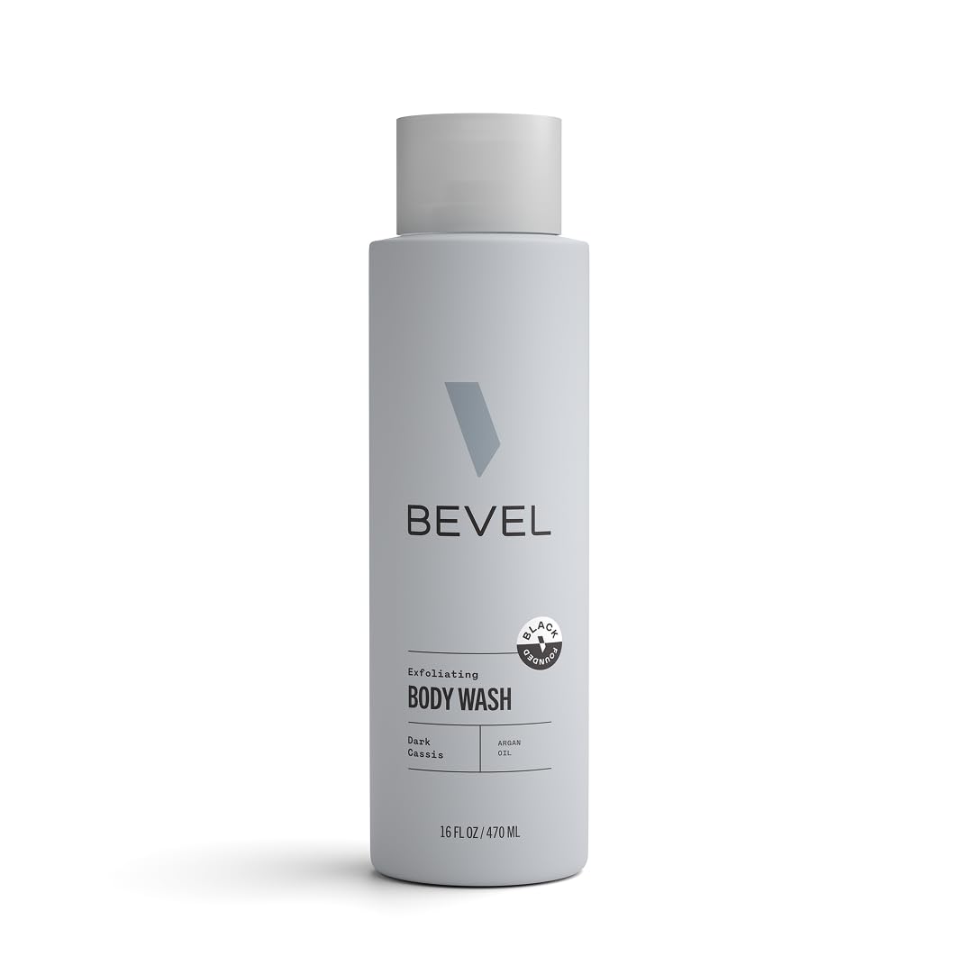 Bevel Exfoliating Body Wash for Men - Dark Cassis Scent with Charcoal and Argan Oil, 16 Oz (Packaging May Vary)