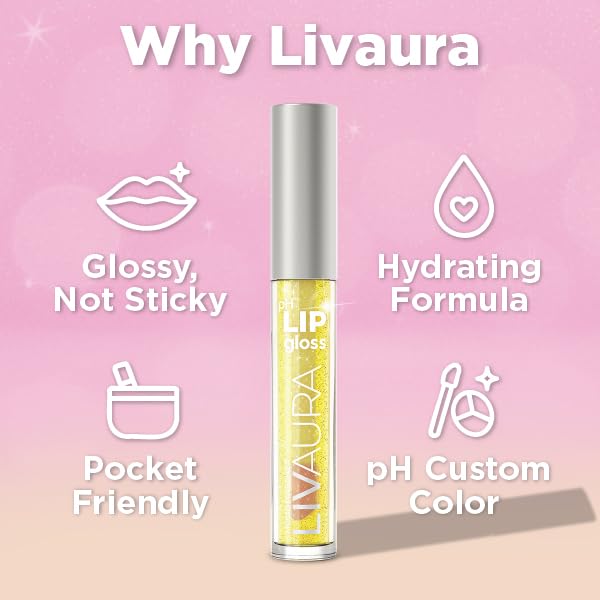 LIVAURA Shimmer Lip Gloss pH Activated, Glitter Lip Gloss for Women, Glossy, Shiny, Sparkly LipGloss, High-Shine Glittery Lipstick, Glimmer Sparkle