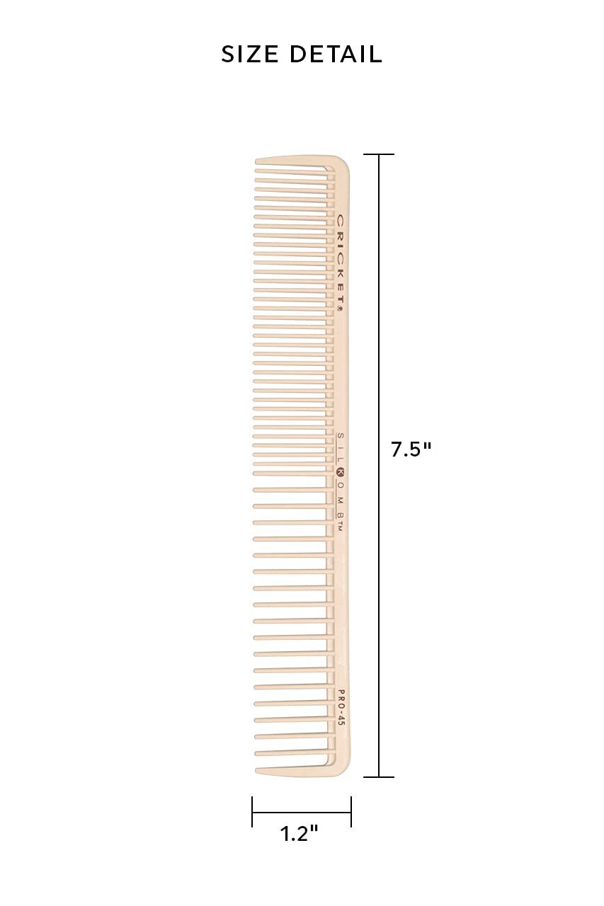 Cricket Silkomb Pro-45 All Purpose Professional Hair Stylist Comb - Japanese Made, Silicone Injected, Dual Tooth Patterns for Detangling, Cutting