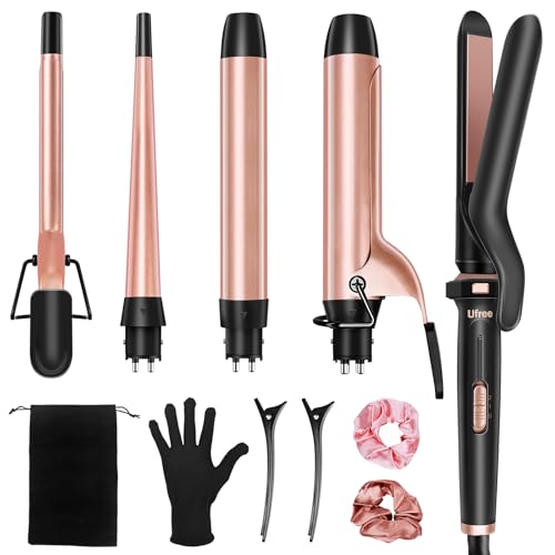 Ufree 5 in 1 Curling Iron with Interchangeable Ceramic Barrels (0.35"-1.25"), Curling Wand Set with Flat Iron Hair Straightener, Instant Heat Up, Dual Beauty and Personal Care Ufree Default Title