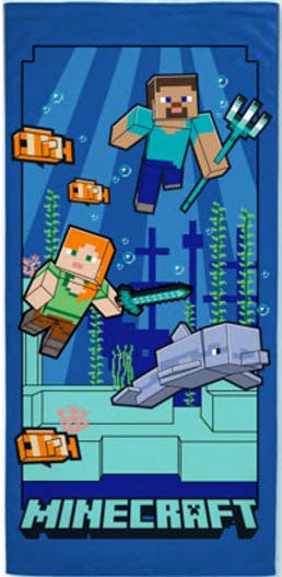 Jay Franco Minecraft Underwater Fun Beach Towel, Kids Ocean with Dolphin and Fish - 27"x54"