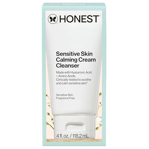 Honest Beauty Sensitive Skin Calming Cream Cleanser | Gently Cleanses, Hydrates, + Calms Skin | Hypoallergenic, Fragrance Free, Vegan | 4 fl oz