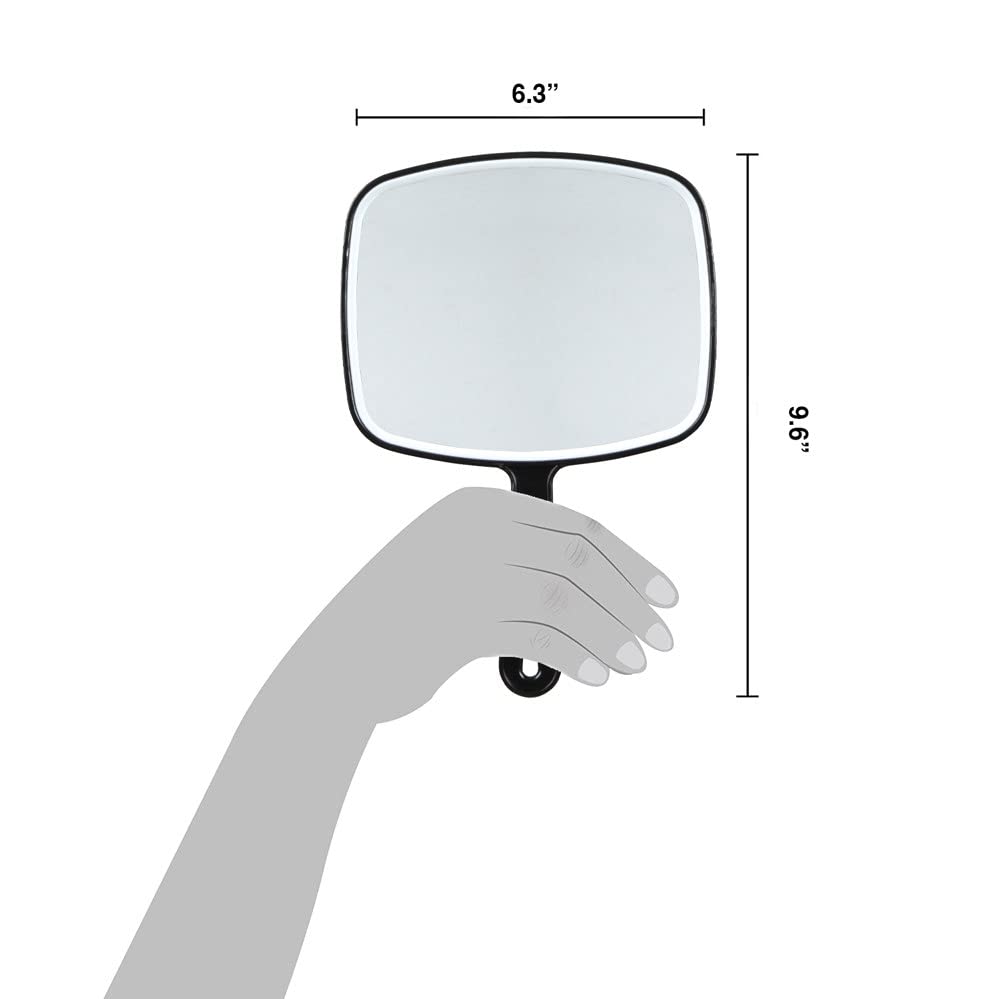 ForPro Professional Collection Premium Hand Mirror with Handle, 6.3" W x 9.6" L, Multi-Purpose Handheld Mirror with Distortion-Free Reflection, Black